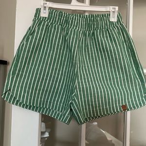 New Handmade Green and White Striped Shorts | Medium